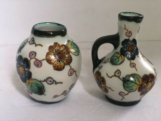 Regina Gouda Holland Floral Pottery Miniature Vases Set of 2 2