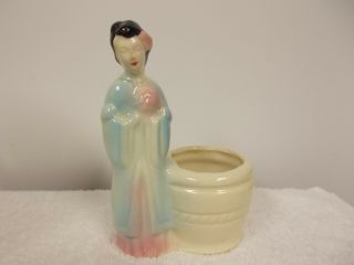 Vintage Asian Woman Ceramic Flower Pot Planter Vase