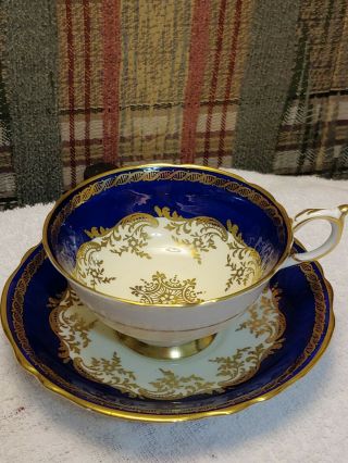 Paragon Bone China Tea Cup And Saucer Cobalt Blue Gold And White Double Stamped
