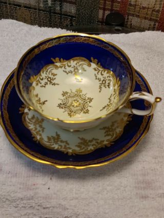 Paragon bone china tea cup and saucer Cobalt Blue Gold And White Double Stamped 2