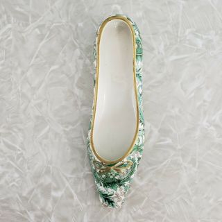 Mottahedeh Design Italy Porcelain Trinket Dish Shoe Green Floral Paisley Gold 2