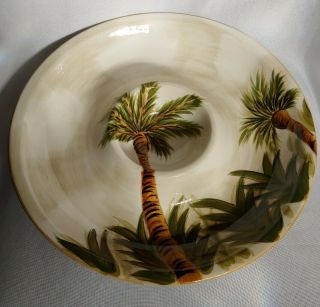Tabletops Lifestyles Kona Palm Tree Chip & Dip Platter 15 " Hand Painted