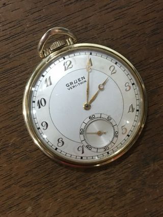 Vintage Gruen Veri - Thin Pocket Watch With 10k Gf Open Face Case - 15 Jewel -