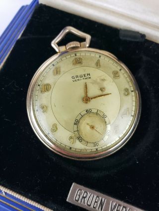 Vintage Gruen Veri - Thin Pocket Watch 10k Gold Filled Runs -