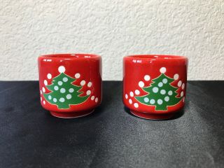 2 Waechtersbach Red Christmas Tree Votive Candle Holders Pair Germany 2 " Holiday