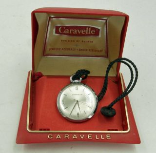 Vintage Caravelle By Bulova Pocket Watch In Case
