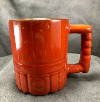 Vintage Frankoma Pottery Mug Cup C4 Mayan Aztec 4 " Lazy Bones Flame Red Orange
