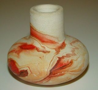 Vintage Nemadji Pottery Native Clay Swirl Art Mini Vase Red Orange