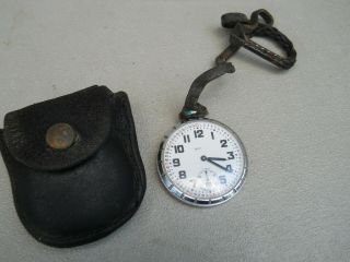 Vintage Rodania Watch Co.  17 Jewel Pocket Watch W/ Leather Case Runs Swiss Made