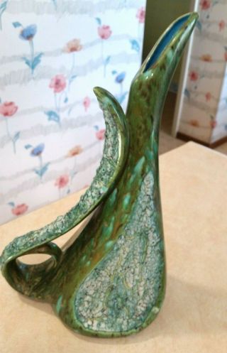 Retro Large Ceramic Pitcher/vase - Green/teal Blue Drip Glaze W/textured Accents