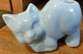 Vintage Morton Pottery Small Blue Crouching Cat Planter - 2