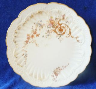 8 7/8 " M Redon Limoges France Plate With Pink & Blue Flowers Gold Trim