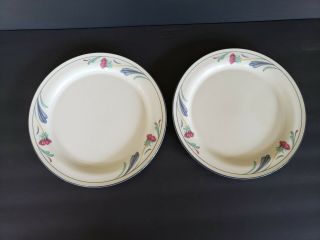(2) Lenox Chinastone Dinner Plates - Poppies On Blue - 10 3/4 "