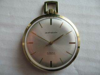 Vintage J.  P.  Pingouin 17 Jewels Pocket Watch Incabloc Swiss Made Running