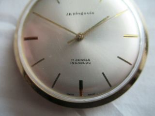 Vintage J.  P.  Pingouin 17 Jewels Pocket Watch Incabloc Swiss Made Running 2