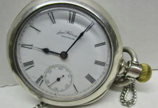 Vintage " Waltham - P.  S.  Bartlett - Coin Silver " Pocket Watch With 7 " Sterling Chain