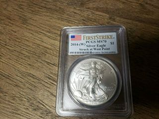 2014 - (w) West Point First Strike Silver Eagle Pcgs Ms70 Graded Coin