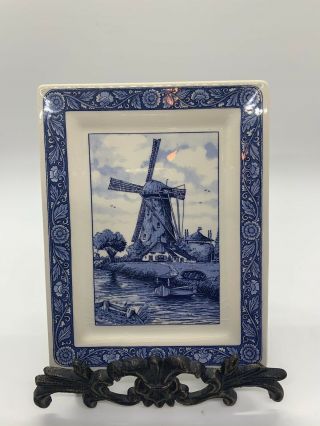 Vintage Delftware Elesva Holland Blue Windmill Wall Plate Hand Painted Amsterdam