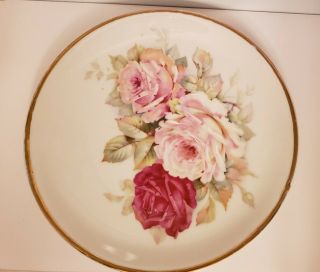 Vintage Ct Altwasser Silesia 8 1/4 " Multi Color Plate W/ Pink White Roses