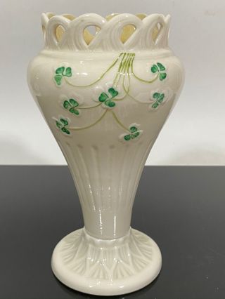 Vtg Belleek Ireland Clover Leaf Porcelain Flower Vase