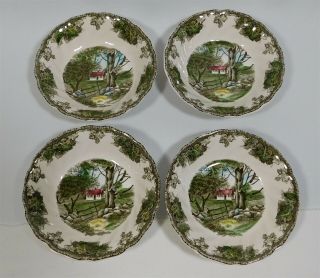 4 Friendly Village Johnson Brothers The Stone Wall 5 " Berry Bowls Vintage