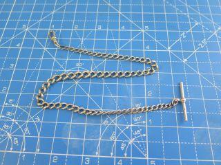 Solid Silver Pocket Watch T Bar Chain 37cm Hm On Every Link But Some Worn Off