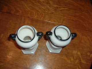 Pair 1920s Arts & Crafts Czechoslovakia Pottery Urn Lusterware Vases Signed 2