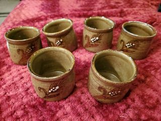 Hand Crafted Otagiri Sake Cups.  Set Of 6.  Flower Print