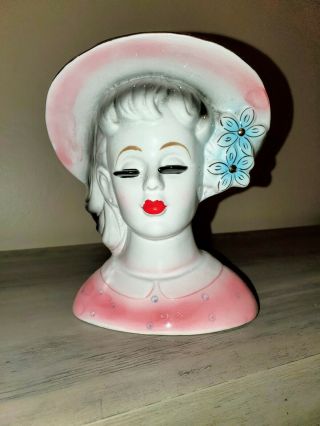Vintage Glamour Ceramic Lady Woman Girl Head Vase Planter 1960s Collectible