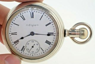 Antique 18 Size Elgin 17j Wind Pocket Watch Grade 144,  Silveroid Swing Out Case