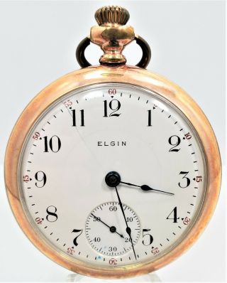 1913 Elgin Gr 336 Model 5 18s 17j Gold Plated Pocket Watch Parts/repair W8