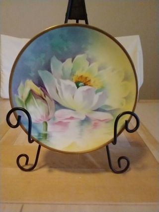 Vintage Limoges Water Lily Reflection Plate,  Gold On Edge,  Marked,  Con