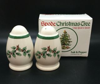 Spode Christmas Tree Salt & Pepper Shakers Holly Holiday England Box