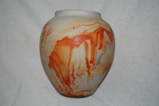 Nemadji Native Clay Usa Pottery Orange Swirl 8 " High 7 " Wide 3 1/4 Base