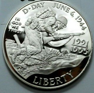 1991 - 1995 W Liberty Ww2 D - Day June 6,  1944 Silver Dollar Commemorative Us Coin
