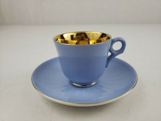 Demitasse Cup Saucer Figgjo Flint Norway Ff Solid Baby Blue Gold Gilt Porcelain