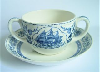 Wedgwood Mandarin Flat Bouillon Cup & Saucer " India House " - Repaired