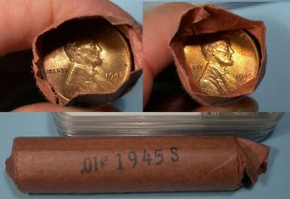 1945 - S Wheat Cents Obw Roll Sterling Strong Tubluar Inv Rolls 8 - 19