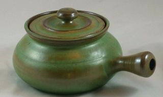 Vintage Pottery Crock Pot With Lid And Handle - Green/brown