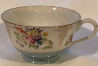 Vintage Merit Teacup Made In Occupied Japan Flowers Gold Trim Blue Base