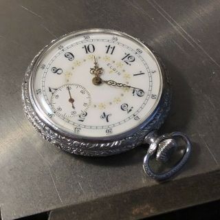 Vintage Elgin 17 Jewels Pocket Watch Ornate Porcelain Dial