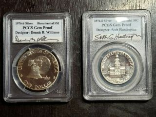 1976s Bicentennial Silver Gem Proof 2 Piece Set Pcgs Autographed Dollar And Half