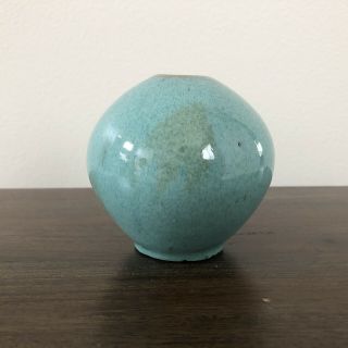 Pottery Ceramic Small Round Vase Home Decor Teal Green Turquoise Glaze 3”tall