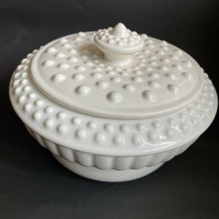 Vintage Mccoy Hobnail Pottery Bowl Dish With Lid Usa M46 Off White