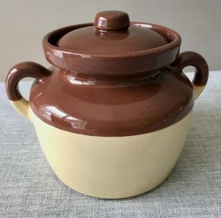 Vintage Mccoy Brown Pottery Crock Bean Pot With Handles And Lid 341 Usa