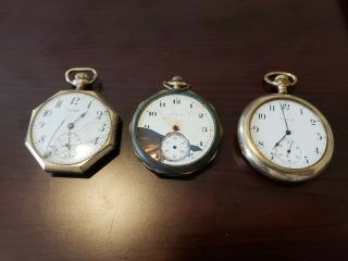 3 Vintage Gold Filled Pocket Watches,  Size 12 14,  Parts,  Repair.  179g