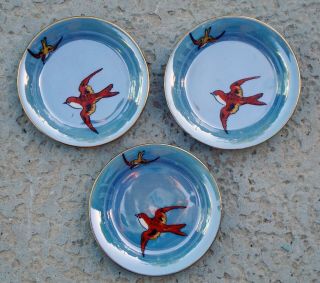 Noritake Art Deco Luster Coasters,  Set Of 3 Blue With Swallows