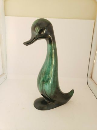 Vintage Blue Mountain Pottery Green/black Glaze 11 " Duck Figurine