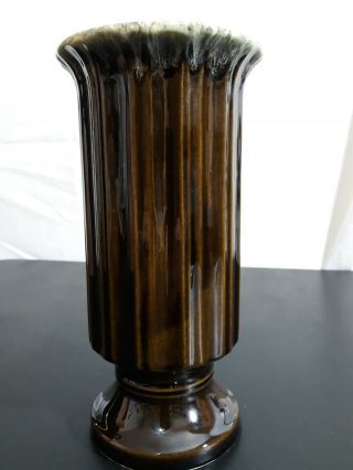 Vintage Hull Pottery Column Vase Green Drip Glaze 9 - 1/8 " Tall Made In Usa A57