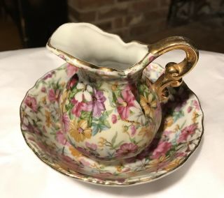 Arnart Royal Chintz Floral Flower Creamer Small Pitcher And Bowl 5th Ave 2179 2